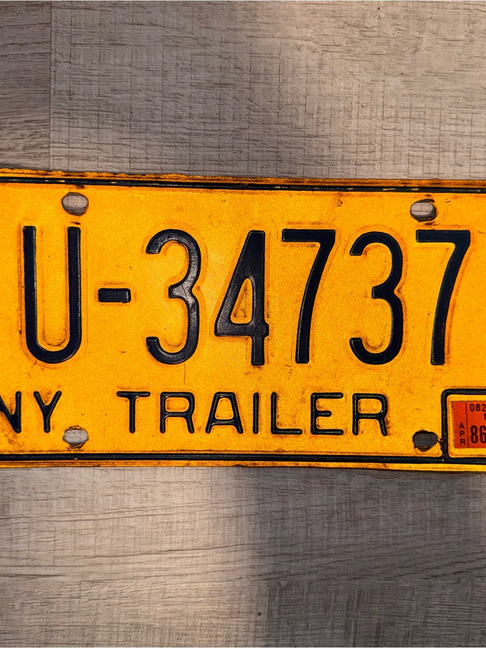 1986 New York NY License Plate Trailer Tag# U-34737 Vintage Rare Nice